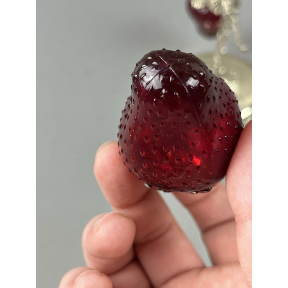 Vintage Kitschy 1950s Glass Strawberry Salt & Pepper Shakers w/ Silver Stand - Picture 8 of 12